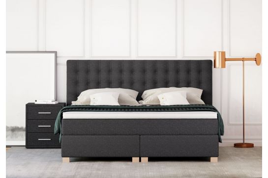 Betten Jumbo Boxspringbett Slim - 200/210 cm - Anthrazit - H4 - Premium-Pocket-Air-Topper