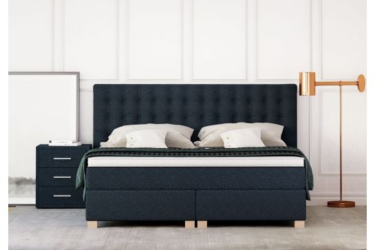 Betten Jumbo Boxspringbett Slim - 200/210 cm - Marineblau - H4 - Premium-Pocket-Air-Topper