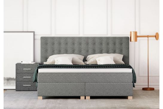 Betten Jumbo Boxspringbett Slim - 180/200 cm - Hellgrau - H2/H3 - Premium-Pocket-Air-Topper