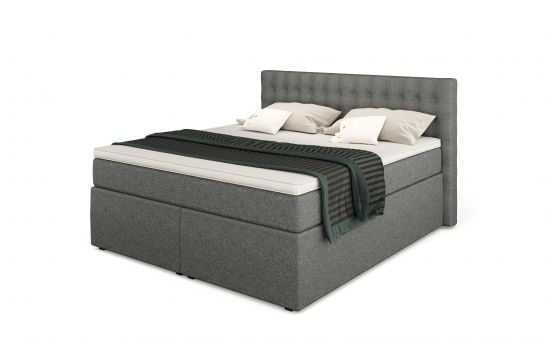 King Boxspringbett mit TFK-Matratze - Größe 140/200 cm  - Farbe Hellgrau - Härtegrad H3  - Topper Viscoschaum-Topper 