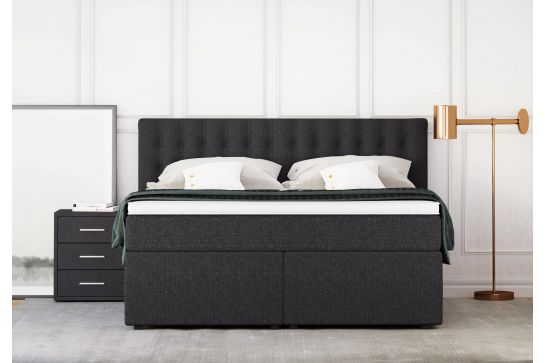 Betten Jumbo King Boxspringbett - Größe 200/210 cm - Farbe Anthrazit - Härtegrad H4 - Topper Premium-Pocket-Air-Topper