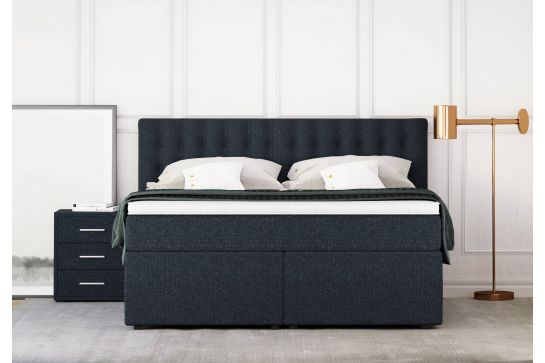 Betten Jumbo King Boxspringbett - Größe 200/210 cm - Farbe Marineblau - Härtegrad H3/H4 - Topper Premium-Pocket-Air-Topper