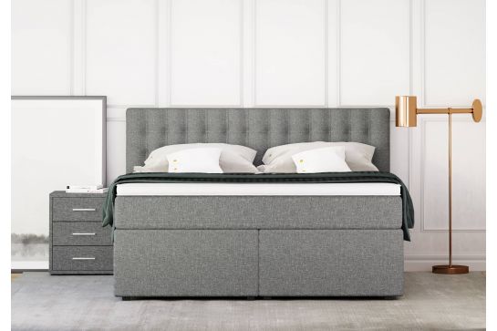 Betten Jumbo King Boxspringbett - Größe 180/200 cm - Farbe Hellgrau - Härtegrad H2/H3 - Topper Premium-Pocket-Air-Topper