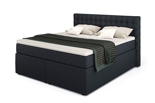King Boxspringbett mit TFK-Matratze und Topper in div. Größen und Farben-140/200 cm -Marineblau-H3 -Visco-Kaltschaum-Topper