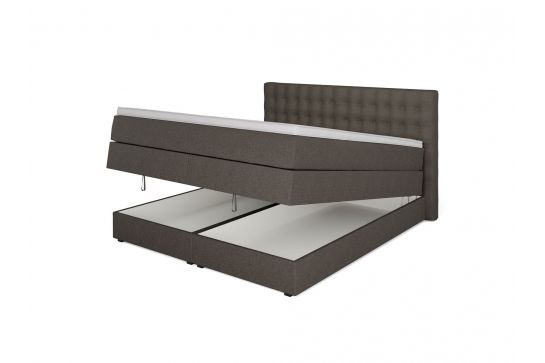 King Boxspringbett mit Bettkasten, TFK-Matratze und Topper in 180x200 cm, Braun, H3 mit Viscoschaum-Topper