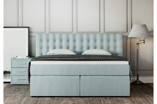 King Boxspringbett mit TFK-Matratze und Topper in div. Größen und Farben - Größe 160 x 200 cm  - Farbe Eisblau - Härtegrad H3  - Topper Viscoschaum-Topper