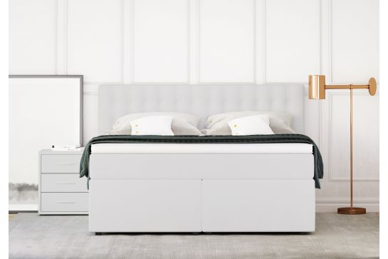 Betten Jumbo King Boxspringbett - Größe 160/200 cm - Farbe Kunstleder Weiß - Härtegrad H3 - Topper Premium-Pocket-Air-Topper